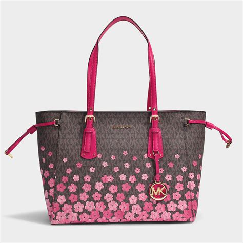 michael kors backpack with roses|Michael Kors pink canvas tote.